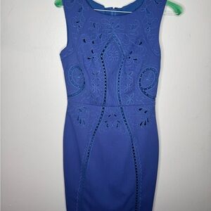 Spring Blue Embroidered Sheath Dress Sleeveless ANTONIO MELANI sz 4